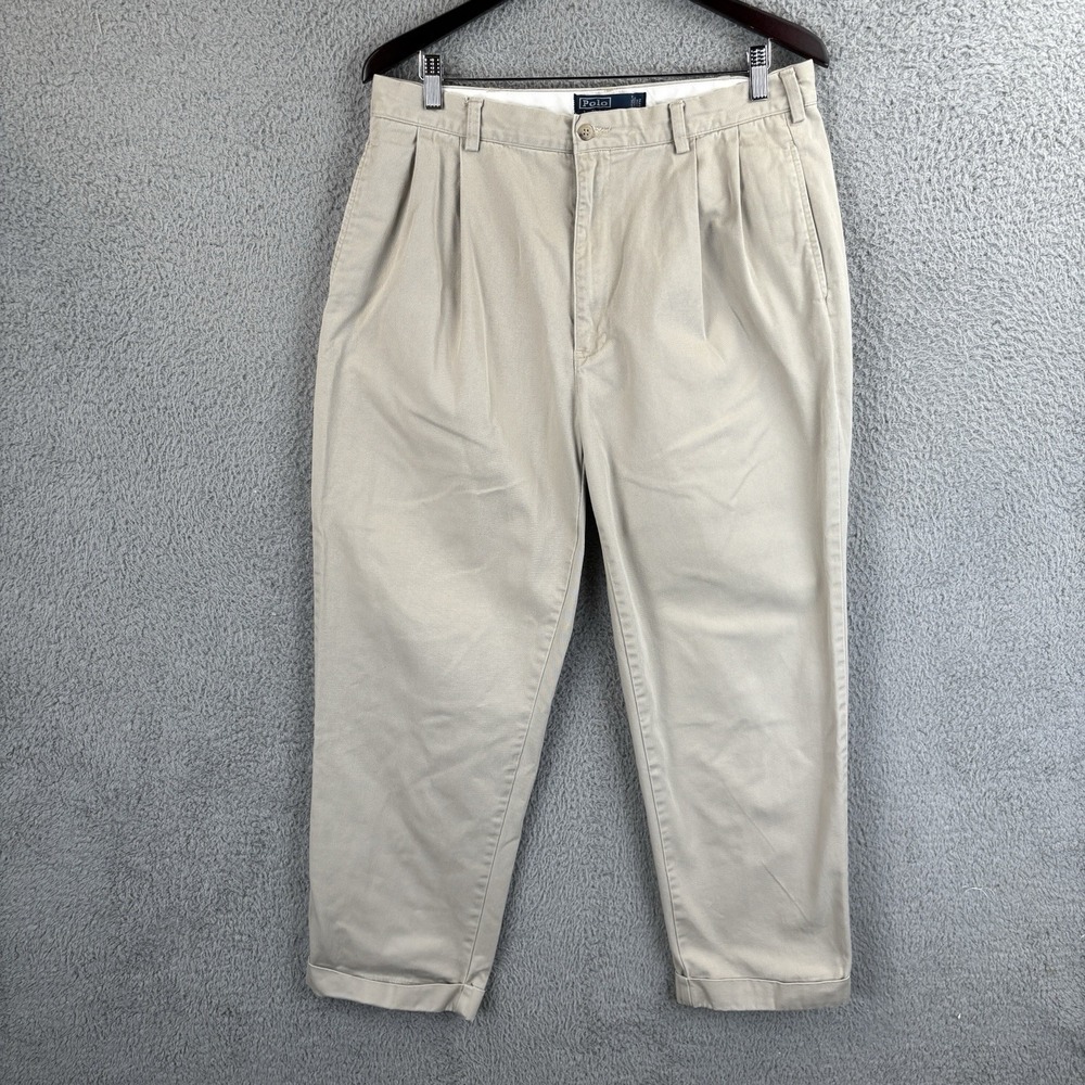 Polo Ralph Lauren Hammond Pant Men 34X30 Khaki Pleated Cuffed Y2K Preppy Vintage